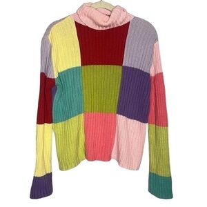 Vintage Fiorlini Colorblock Checkered Turtleneck Chunky Sweater Medium
